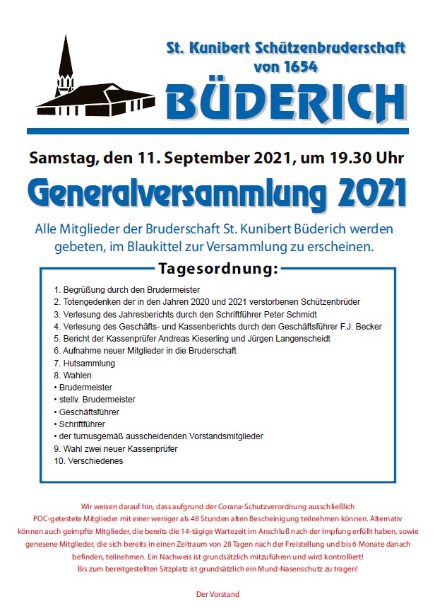 Generalversammlung am 11. September 2021 mit Blaukittel